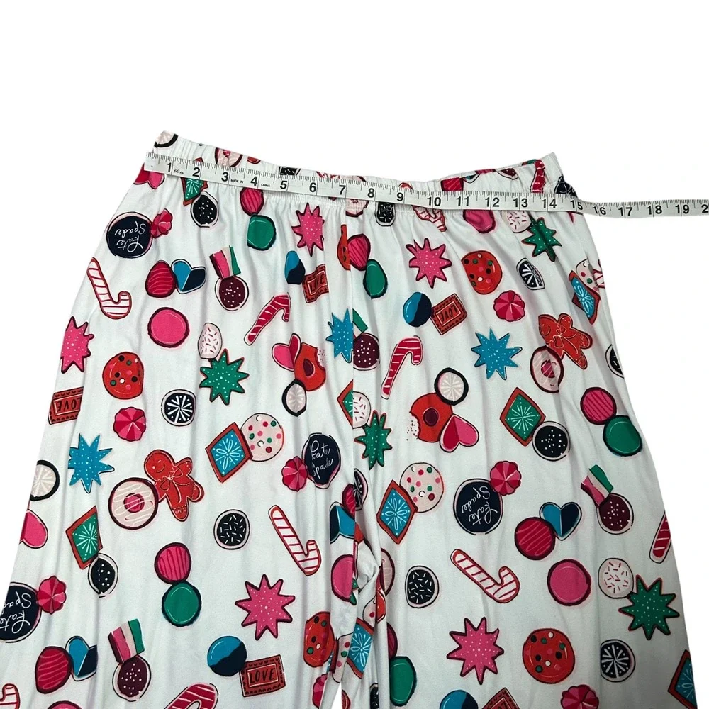 Kate Spade Christmas Cookie Pajama Set XL White Gingerbread Candy‎ Cane Print